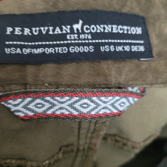 Peruvian Connection Women's Velveteen Cropped Legs Jeans 6 Green Cotton Crop - Picture 5 of 13